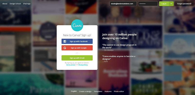 Screen grab of Canva
