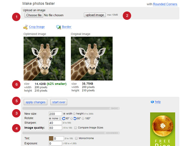 Screen grab of Web Resizer